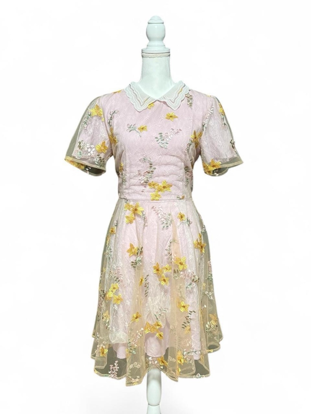 Ivy City Co Penelope Lilac Floral Embroidered Mesh Lace Midi Dress Cottagecore